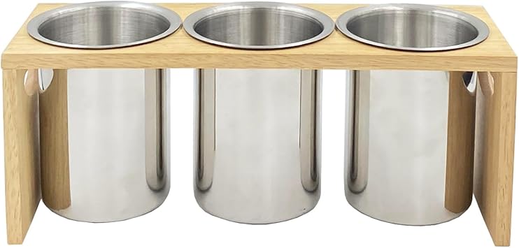 Flatware Caddy Stainless Steel Cutlery Holder with Wood Base, Containers for Kitchen Use