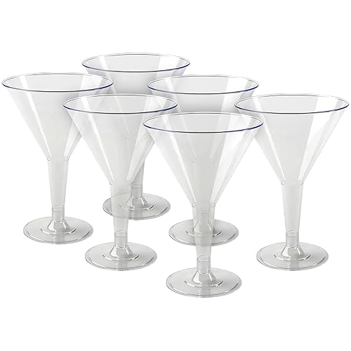 Elegantes tazas de Martini de plástico transparente, 6 onzas (6 unidades) - Vasos de cóctel de plástico de alta calidad y vasos de fiesta,