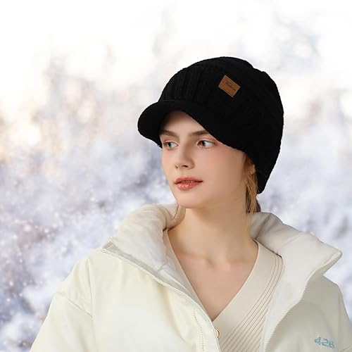 Miniatura 7 de Gorros de invierno para mujer Gorro de punto grueso, cálido y elegante, suave, elástico, lindo gorro de invierno para mujer con visera