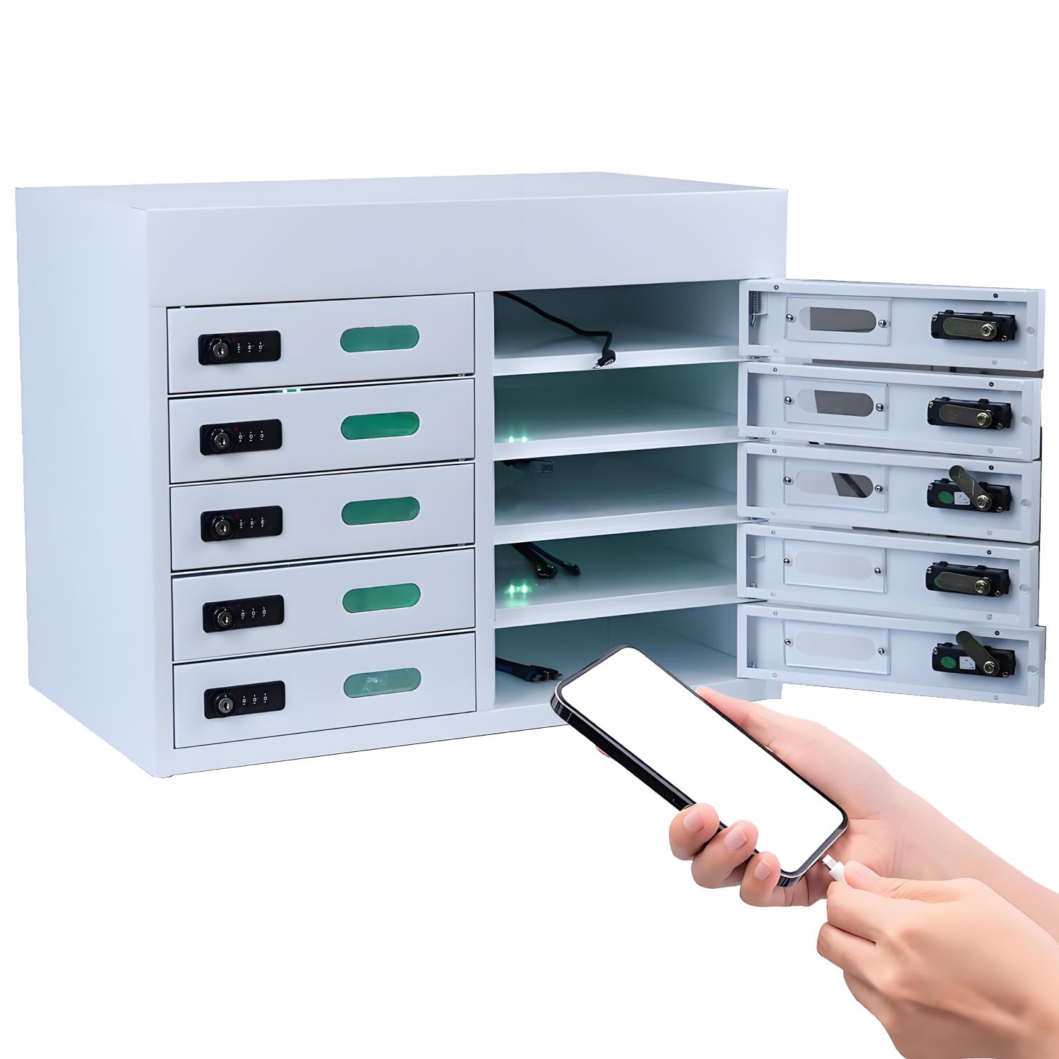 YXYLJOZ 10-Slot Cell Mobile Phone Locker, Mobile Phone Storage Locker Mobile Phone Storage Cabinet,Cellphone Charging Station With Combination & Key Locks,For Airport