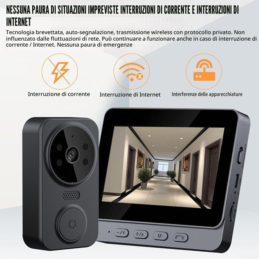 Sportarc - Videocitofono WiFi con schermo da 4,3 pollici, interfono bidirezionale, supporto per scheda TF, videocitofono di sicurezza senza fili