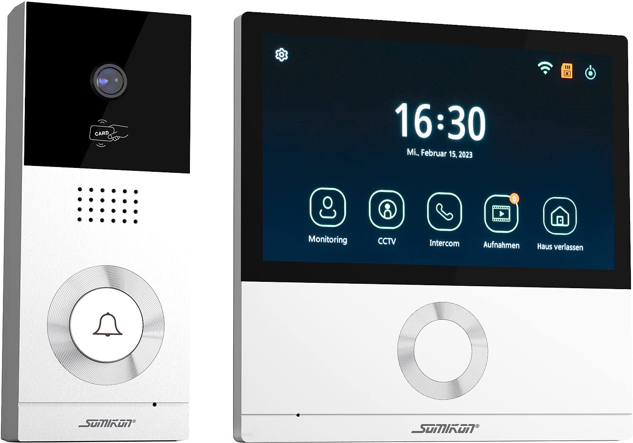 Somikon Videoklingel: Full-HD-Video-Türsprechanlage mit 17,8-cm-Touchscreen (7"), WLAN, App (Türsprechanlage mit Kamera, Videosprechanlage, IP)