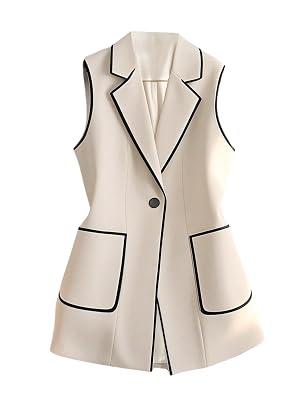 GORGLITTER Womens Sleeveless Blazer Vest Trendy Button Collared Business Casual Fall Lightweight Blazers Suit Jacket