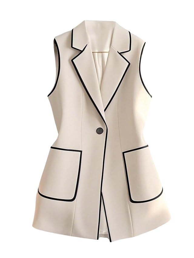 GORGLITTER Womens Sleeveless Blazer Vest Trendy Button Collared Business Casual Fall Lightweight Blazers Suit Jacket