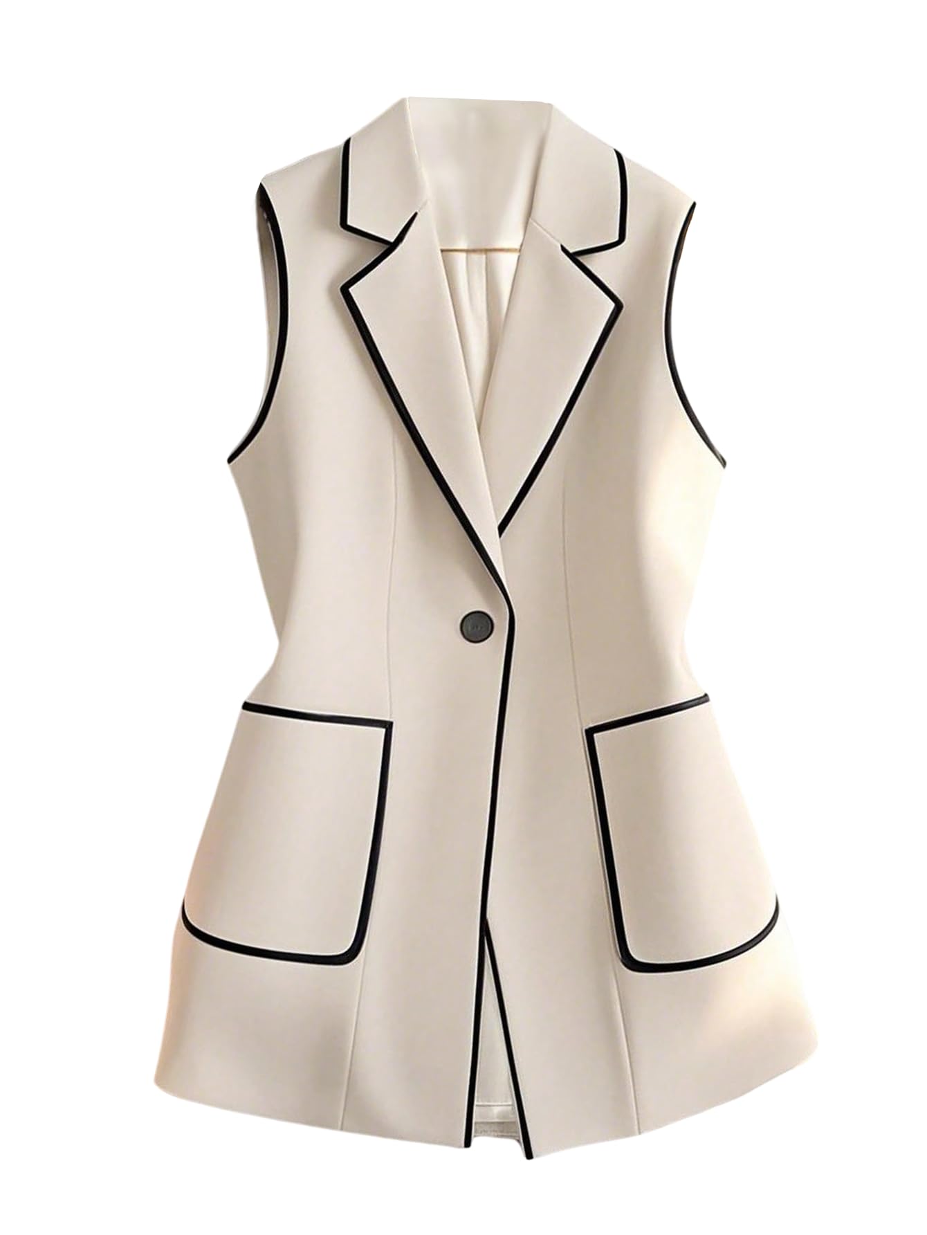GORGLITTER Womens Sleeveless Blazer Vest Trendy Button Collared Business Casual Fall Lightweight Blazers Suit Jacket