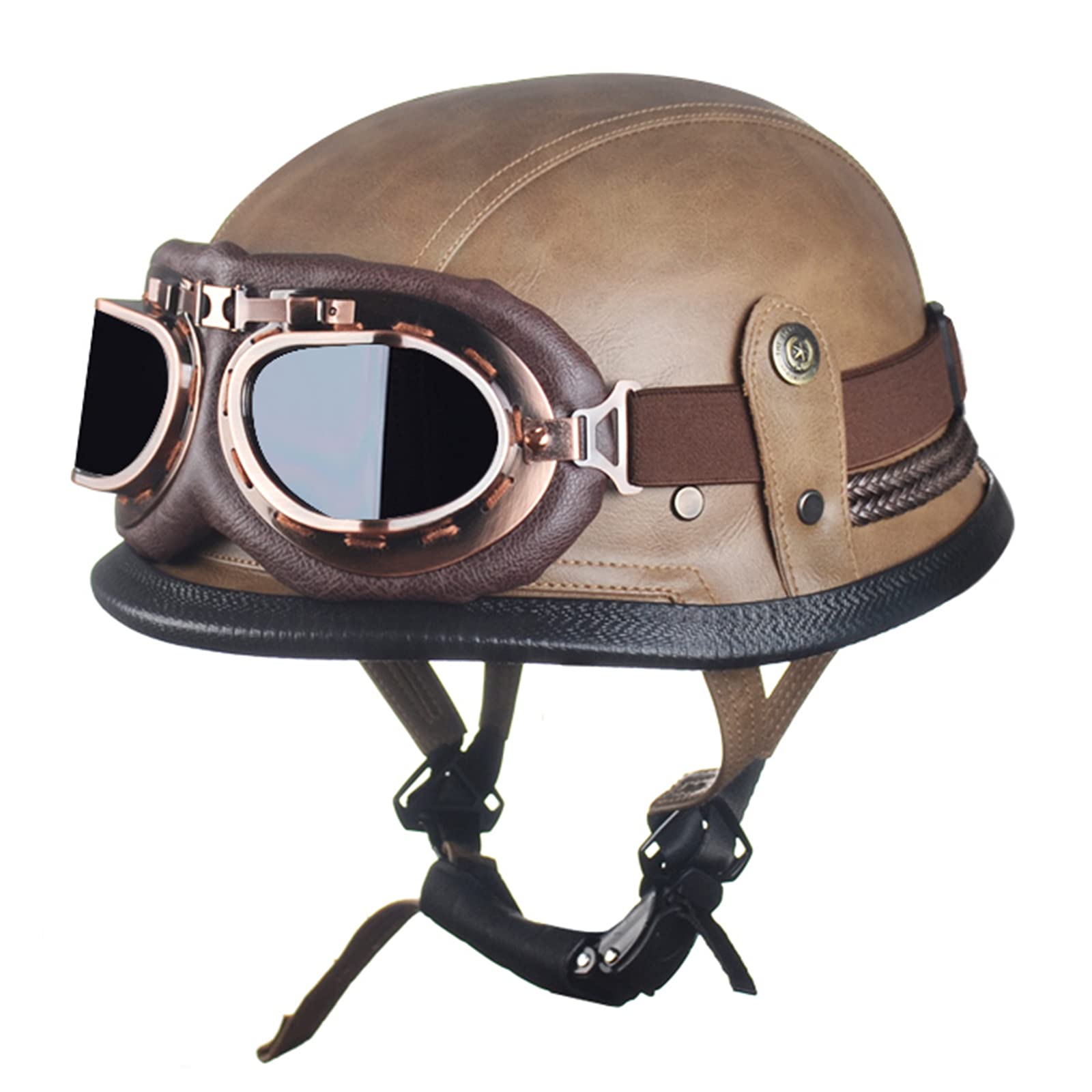 Buy Retro Motorcycle Half Helmet PU Leather Helmets with Vintage