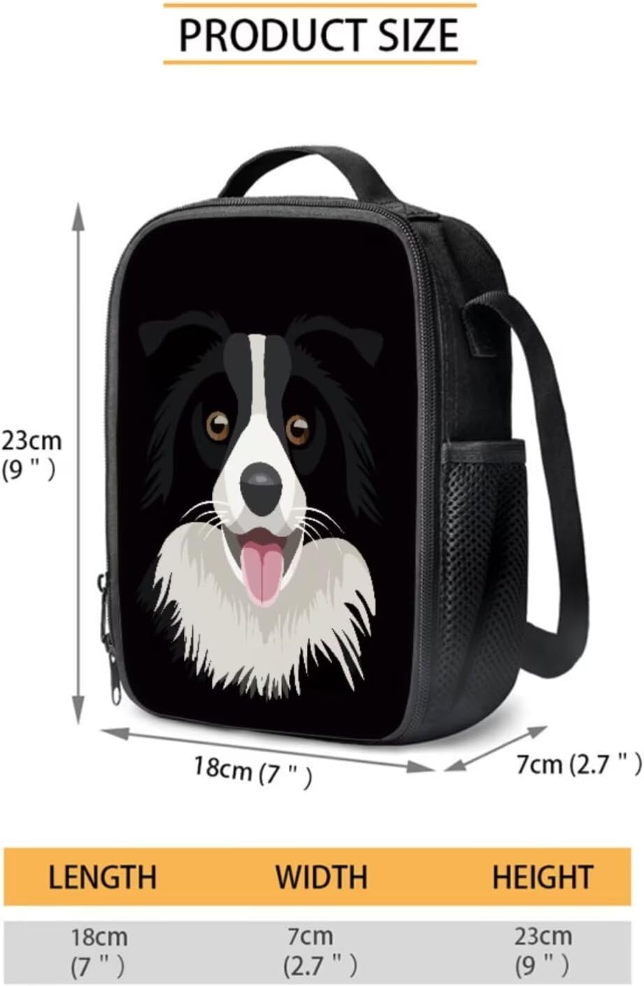 Renewold Border Collie Dog Kids School Bag Set Travel Backpack Girls Boys Bookbag with Front Pocket Book Bag Lunch Box Pencil Case Water Bottle Holder Set 4 in 1 Supplies for Preschool Primary Middle
