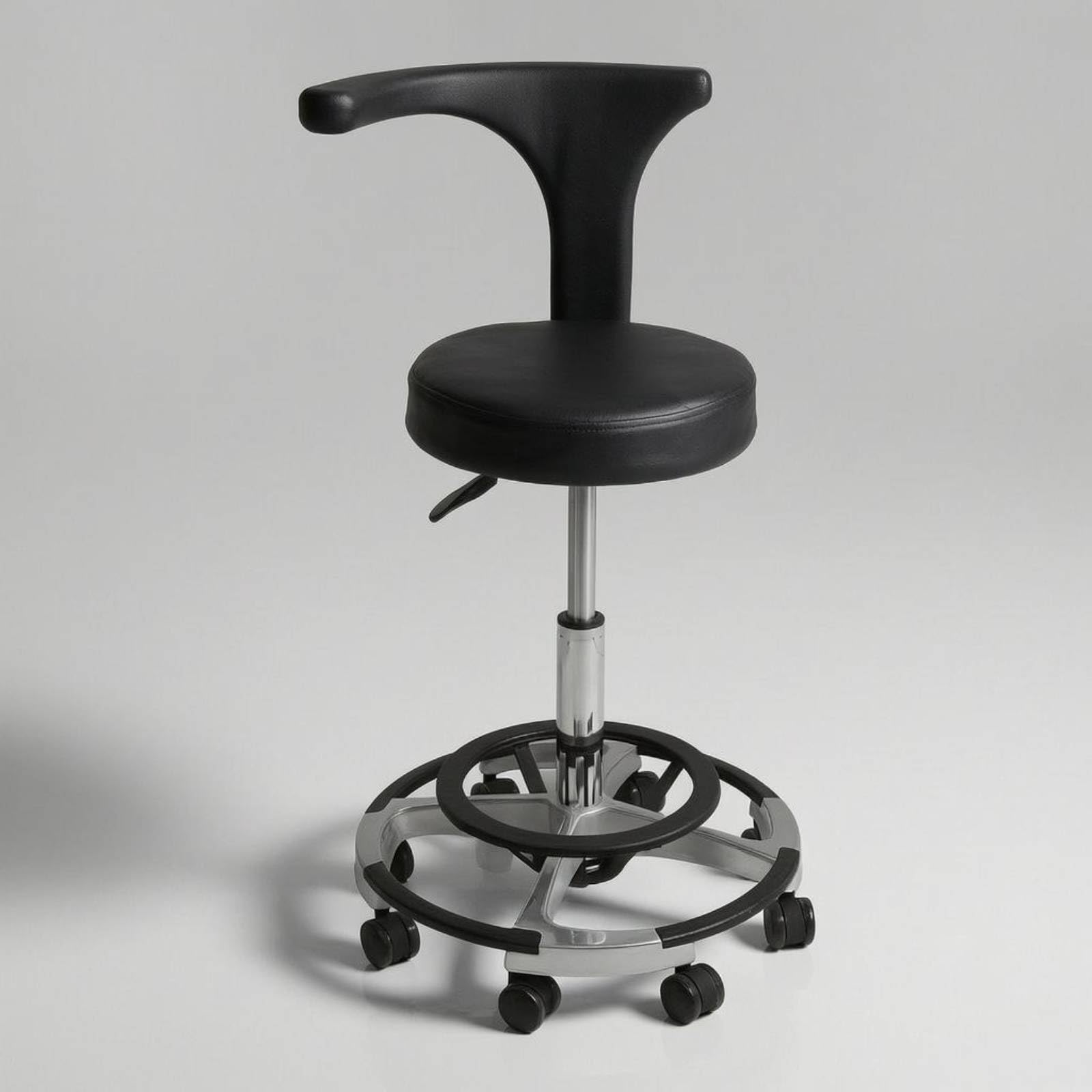Sedia Medica per Esame Sgabello Rotante con Schienale Regolabile Poggiapiedi Circolare Ruote a Cinque Caster in Pelle E Metallo Comoda per Ambulatorio Studio Medico Laboratorio