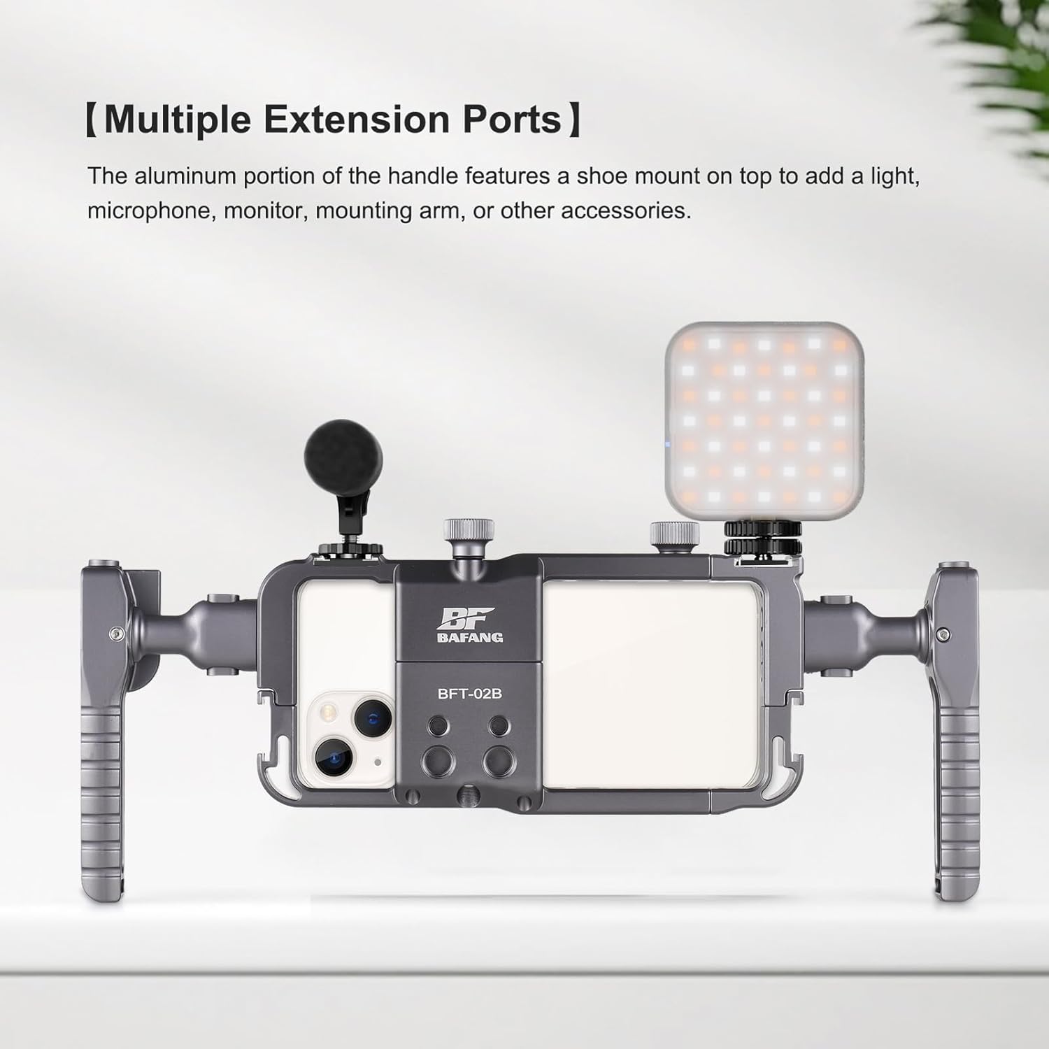 BFT-02B Universal Phone Cage Portable Phone Video Rig Kit Handheld Smartphone Stabilizer Bracket with 2 Side Handles 4 Cold Shoe Mounts Replment for iPhone 16/15/14/13 Android Phones