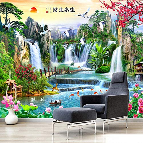 Papier peint style chinois 3D stéréo cascade 350x245cm pour bureau - 3