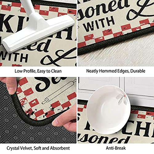 Ideasonna Red Kitchen Rugs Sets Of 2 Buffalo Plaid Check Kitchen Rug Washable Non-Slip Kitchen Sink Floor Mat Red Kitchen Decor #TOP5