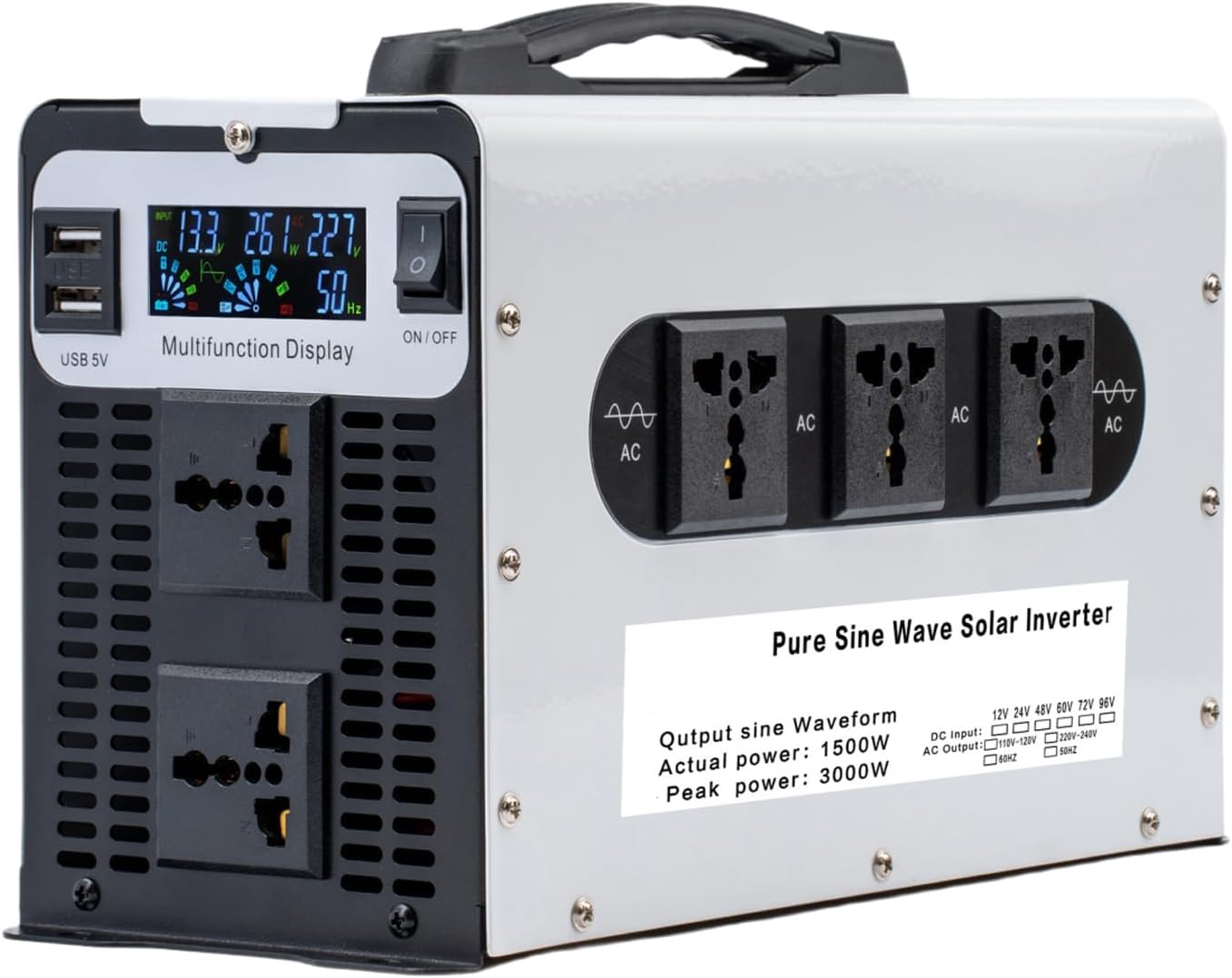 1500 Watts Pure Sine Wave Power Inverter, 12V 24V 48V 60V 72V DC to 110V/120V 230V/240V AC Converter, Peak 3000W Outlets, for Home Appliances, RV Camping, Off-Grid Solar,24V to 230V