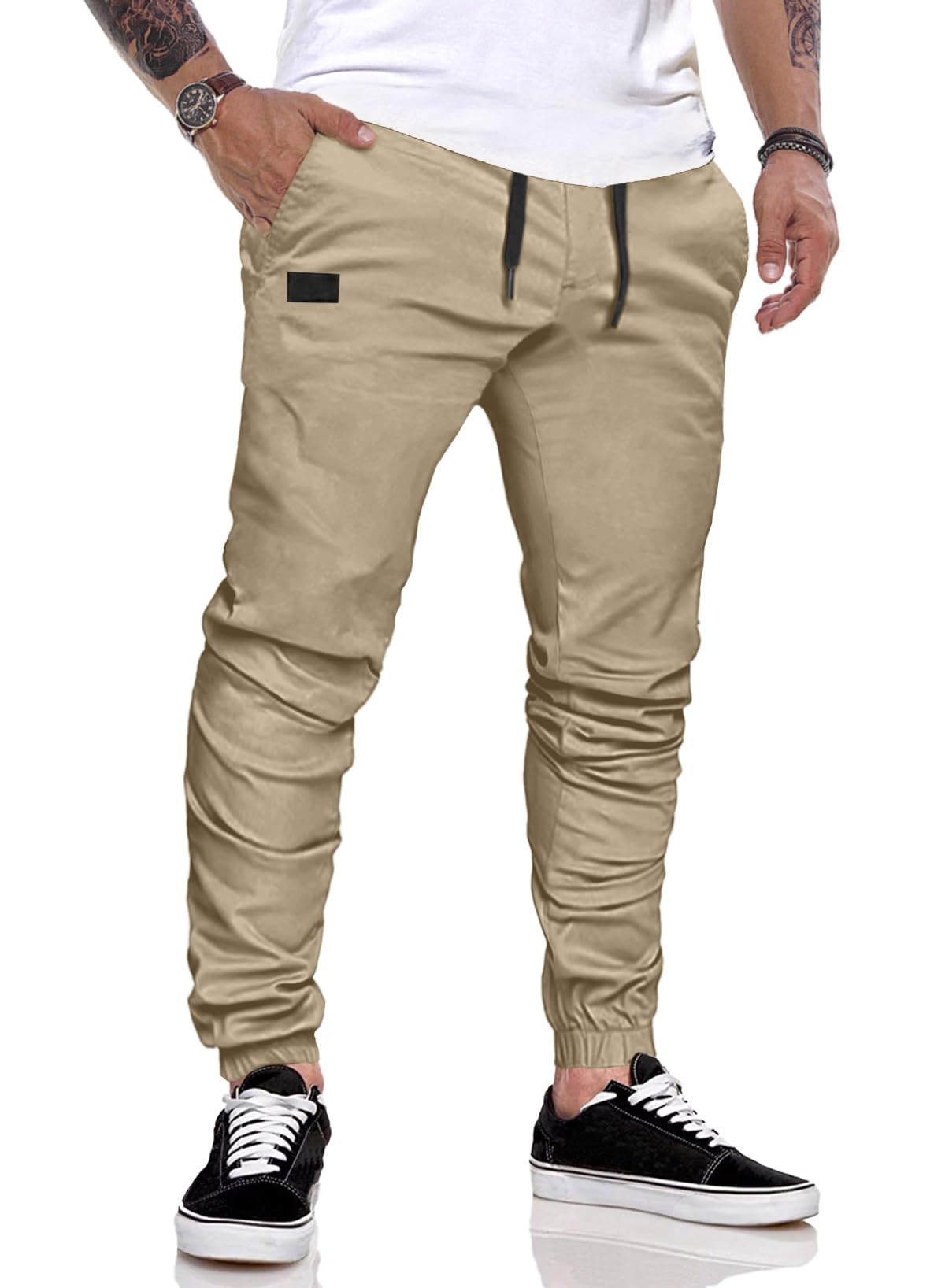 JMIERR Hose Herren Chino Cargo Hose Jogginghose Herren Baumwolle Sporthose Casual Freizeithose Elastische Taille mit Kordelzug Sweatpants Herren mit Taschen