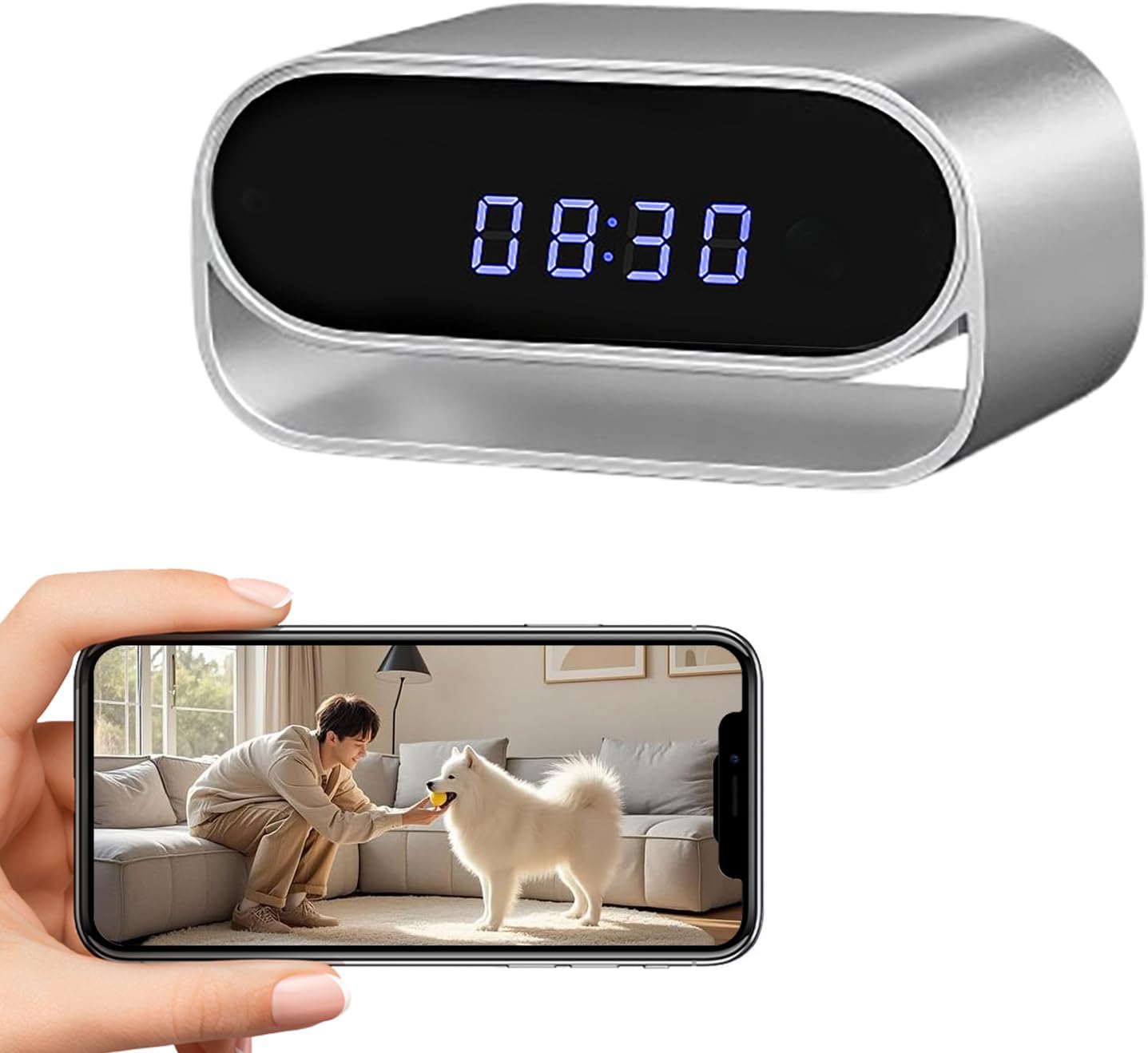 4K Camera Clock with Night Vision Wireless Smart Clock Cam Pet Monitor, Support App Remote & Motion Detection -No Audio