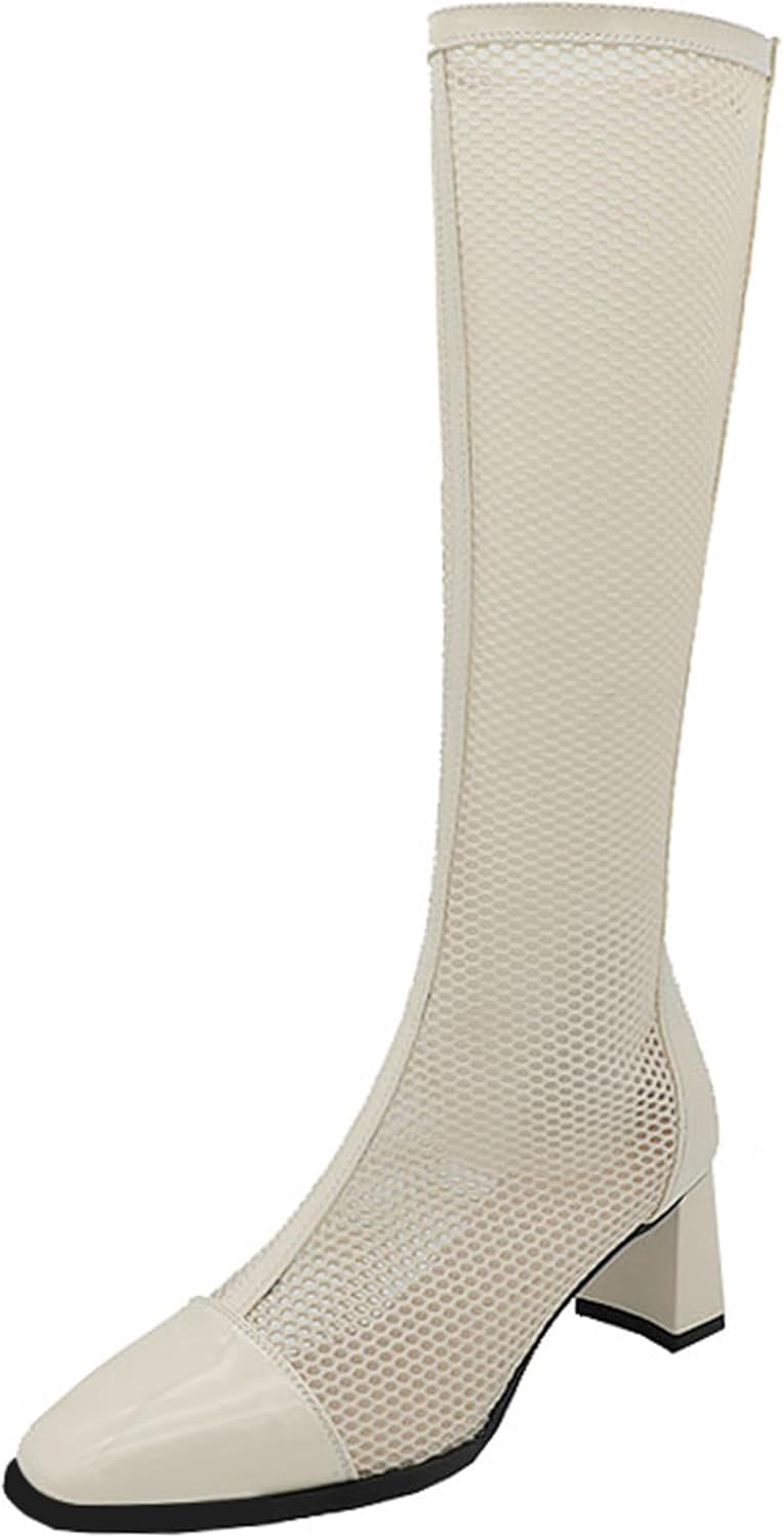 Women Summer Elegant Square Toe Mesh Boots