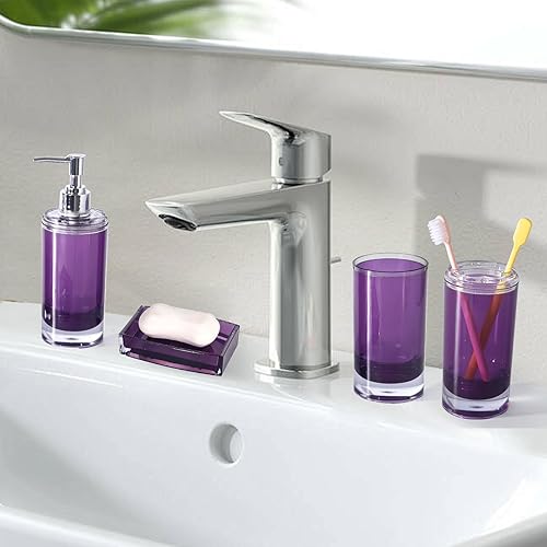 Miniatura 23 de Juego de accesorios de baño azules, 6 piezas de accesorios de baño azules, dispensador de jabón, soporte para cepillos de dientes, jabonera, taza