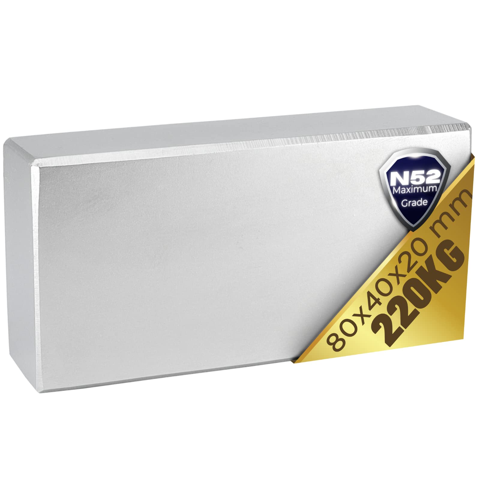 Aimant en néodyme N52 - 80 mm x 40 mm x 20 mm - Extra puissant - Grand aimant en néodyme - Plaque Power Block 220 kg
