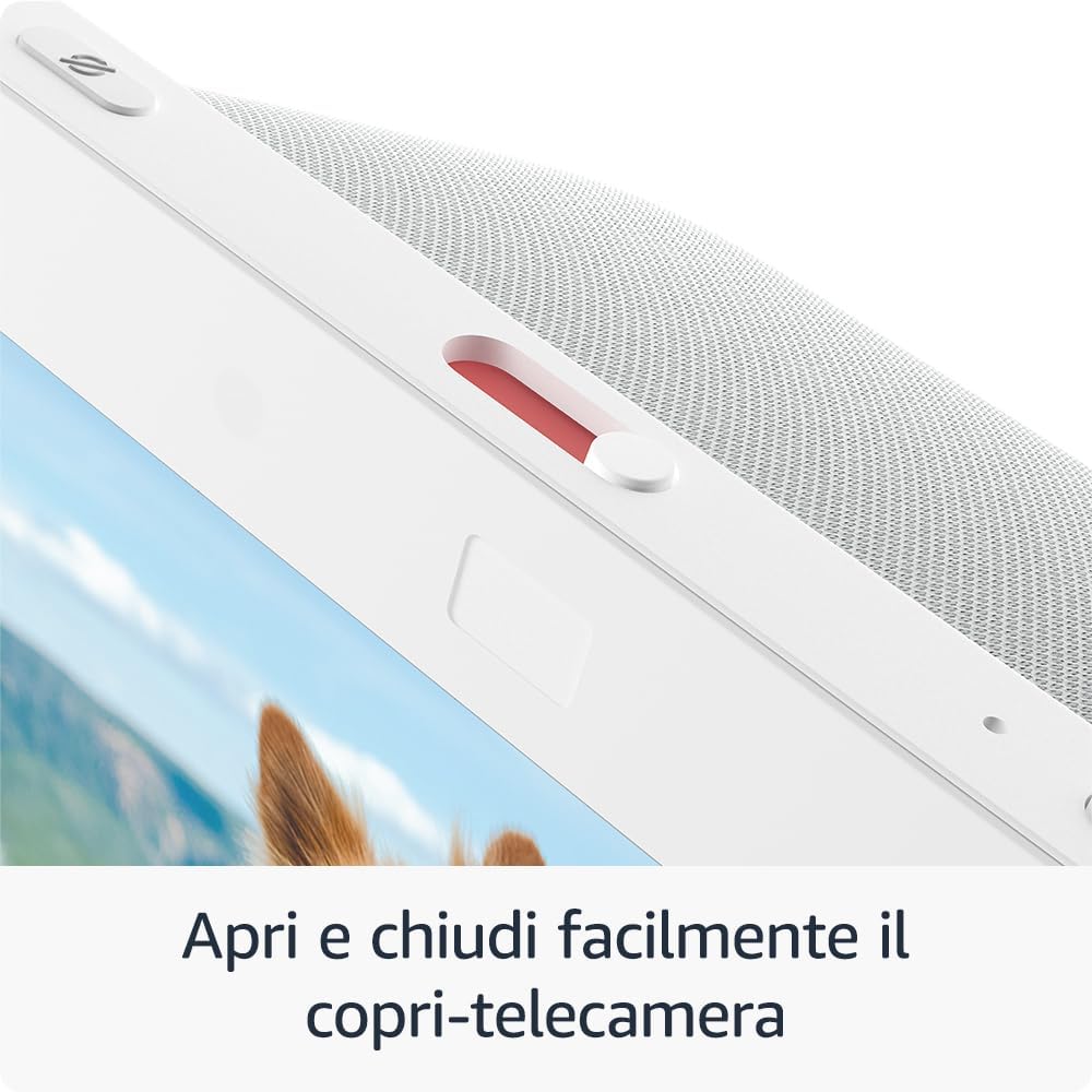 Close-up of the Echo Show 8's integrated camera cover slider.