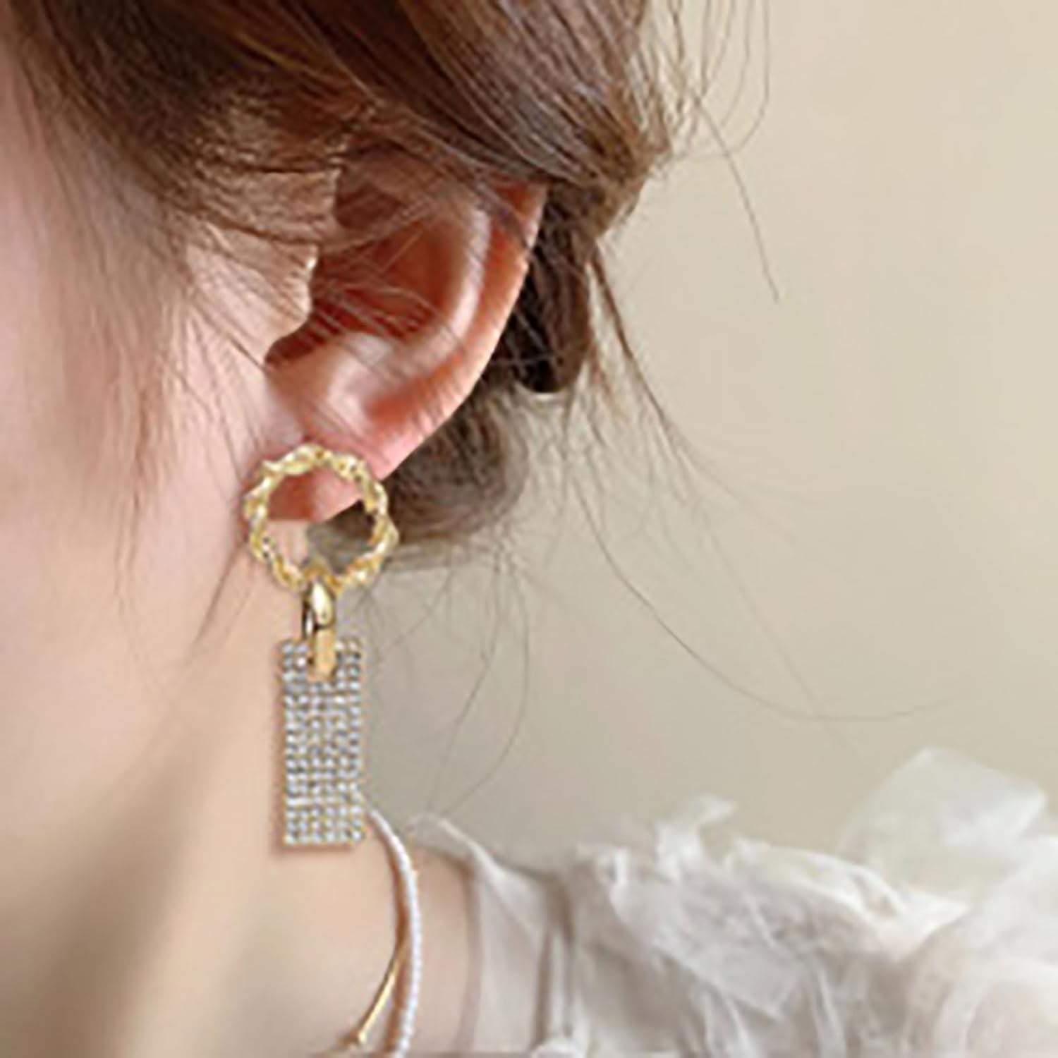 Crystal Square Drop Earrings Hollow Circle Earrings Long Square Dangle Earrings Boho Circle Stud Earrings Gold Geometric Earrings Jewelry for Women and Teen Gifts - Image 6