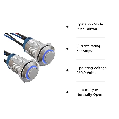Miniatura 8 de APIELE (Pcs de 2) Interruptor de botón de bloqueo de 0.472 in de acero inoxidable de cabeza redonda alta 1 normalmente abierto con anillo Led (azul)