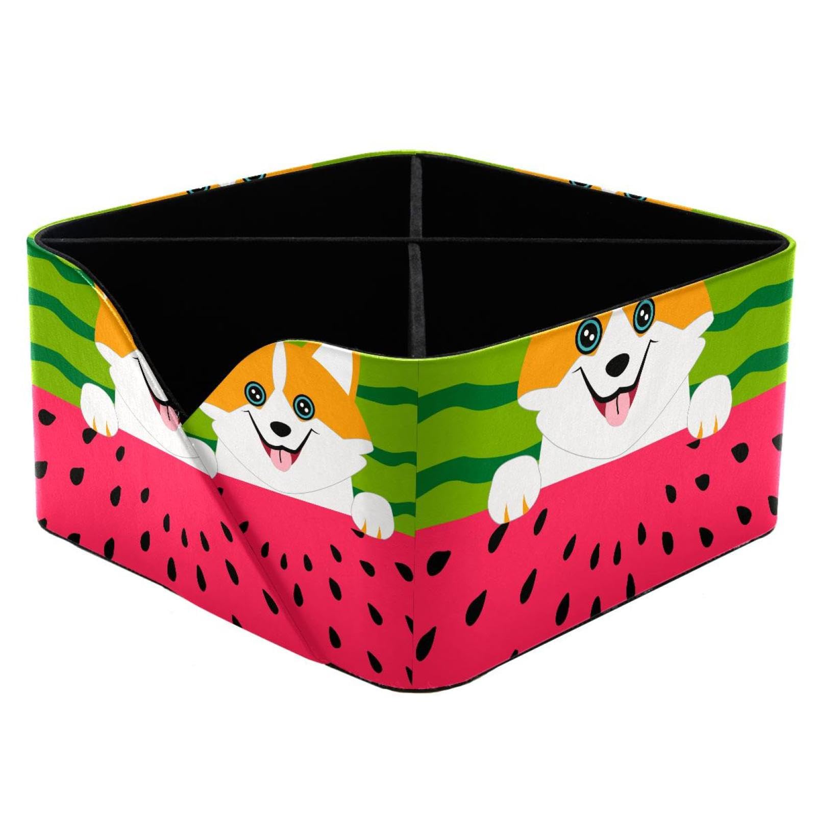 KengjuTesu Welsh Corgi Cute Dog and Watermelon Desktop Organizer Pen Holder, Rectangular Pencil Cup for Office, Study and Makeup Stations