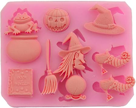 EORTA Mini Halloween Fondant Mould Silicone Pumpkin/Witch/Frog Mold Cake/Cookie Decoration for Caketopper Cupcake Chocolate Candy Gum Paste Resin Ice Cube Sugarcraft, Pink