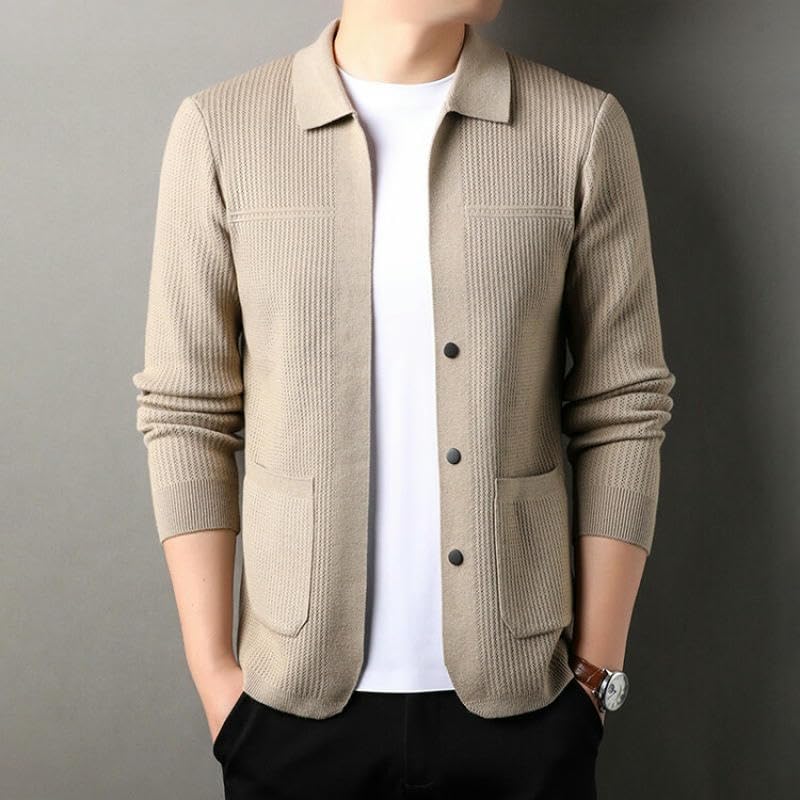 Cárdigan de manga larga con solapa para hombre chaqueta de punto liso 4