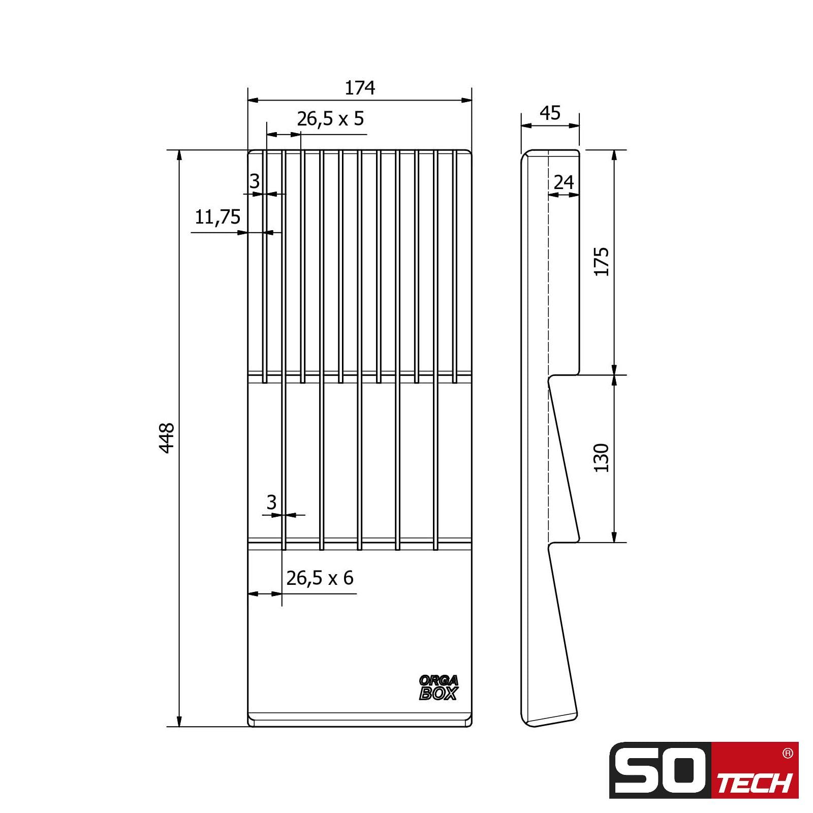 ORGA-BOX Inserto per coltelli in bambù per inserti per posate partire da 600 mm di larghezza del mobile Blocco coltelli