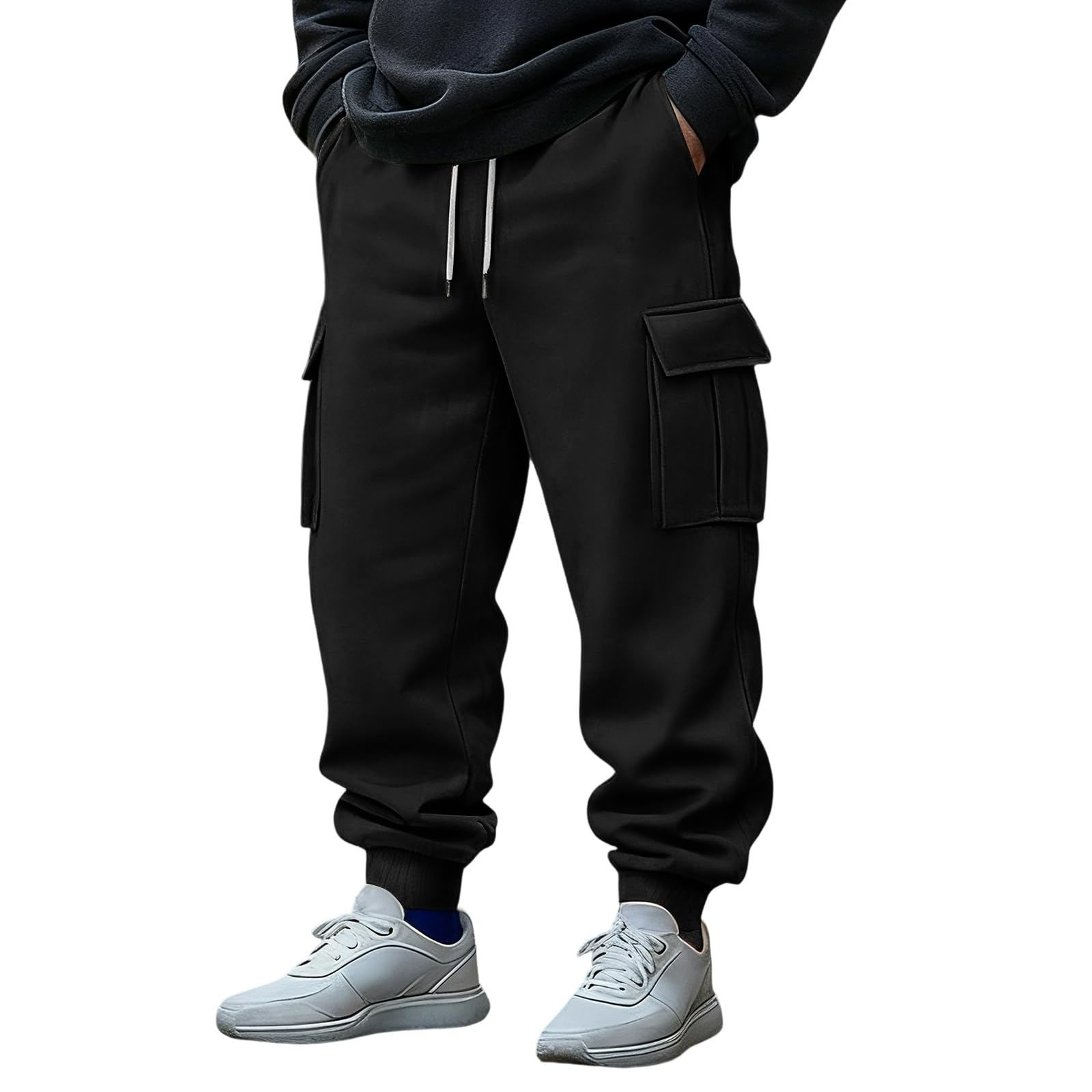 Mens Jogger Sweatpants Baggy Big and Tall Fleece Lined Cargo Pants Elastic Waist Drawstring Sweatpants with Pockets