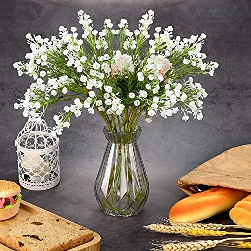 12 Pack Gypsophila Baby Breath Artificial Flowers Bouquet, Gypsophila Artificial Flowers Plastic Artificial Gypsophila Flowers for Home Decor Wedding Party Office Decoration (White (1# White)