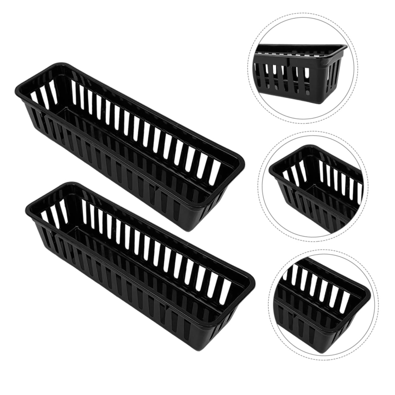 Veemoon 12 Pezzi Organizer Scrivania in Plastica Nero Scatole Rettangolari per Matite e Materiale Scolastico per Aula e Casa Portapenne e Contenitori per Articoli Cancelleria