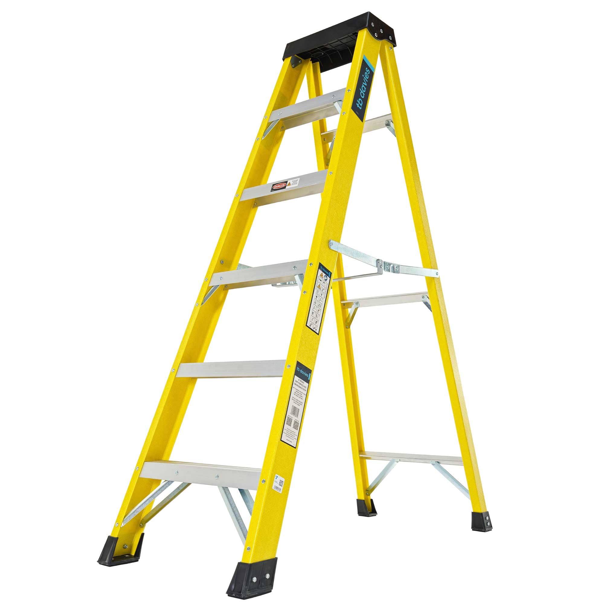 Tb Davies Yellow 1235-006 Trade Electrician Swingback Step Ladders, 6 Tread, Grp Fibreglass, Built-In Tool Tray, 150Kg Work Load, En131