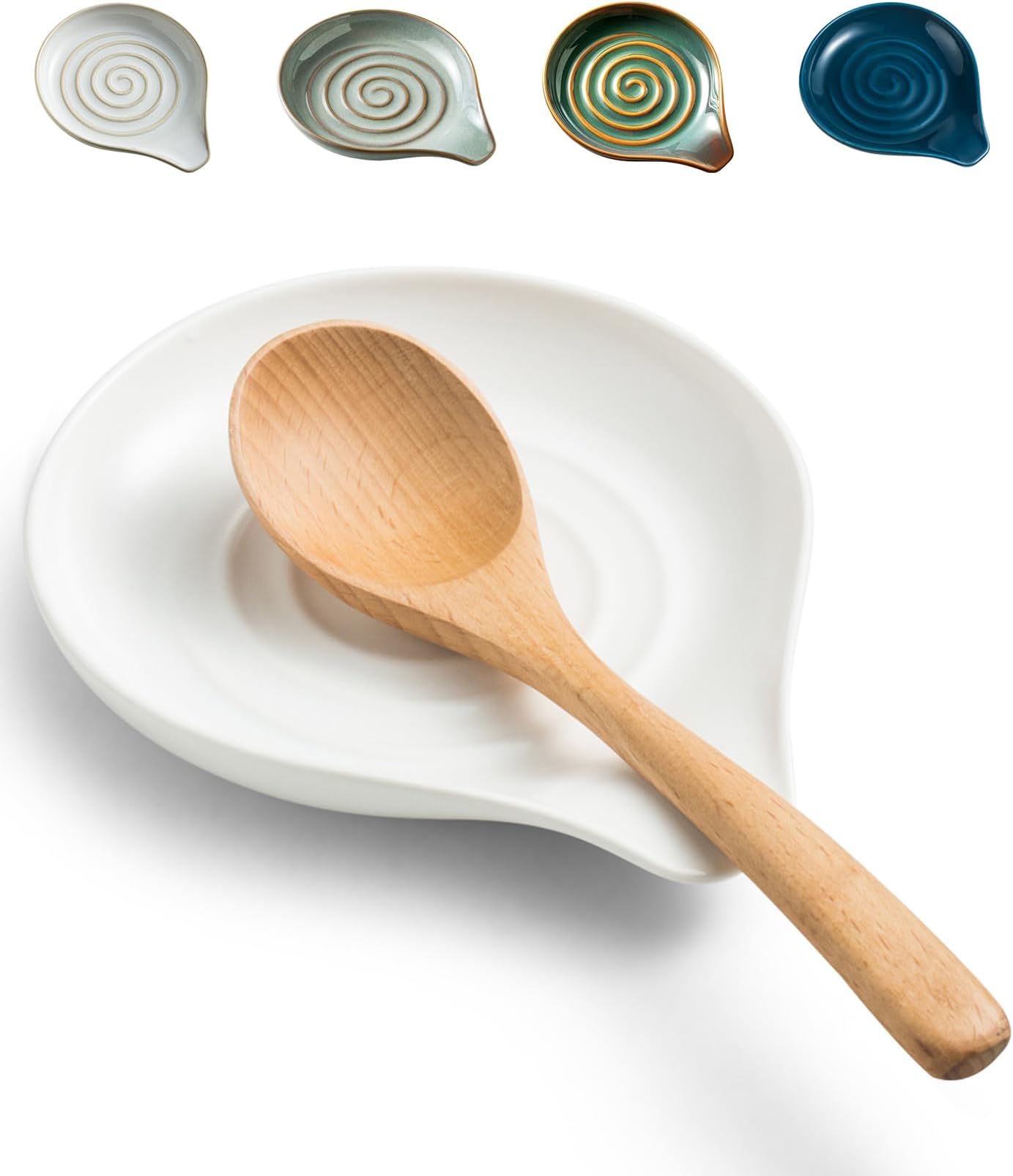 Spoon Rest, 5 inch Large Spoon Holder for Stove Top Ceramic Spoon Rest for Kitchen Countertop, Heat-Resistant Cooking Utensil Holder for Spatula, Tongs, Framhouse Decor for Mother's Day, White