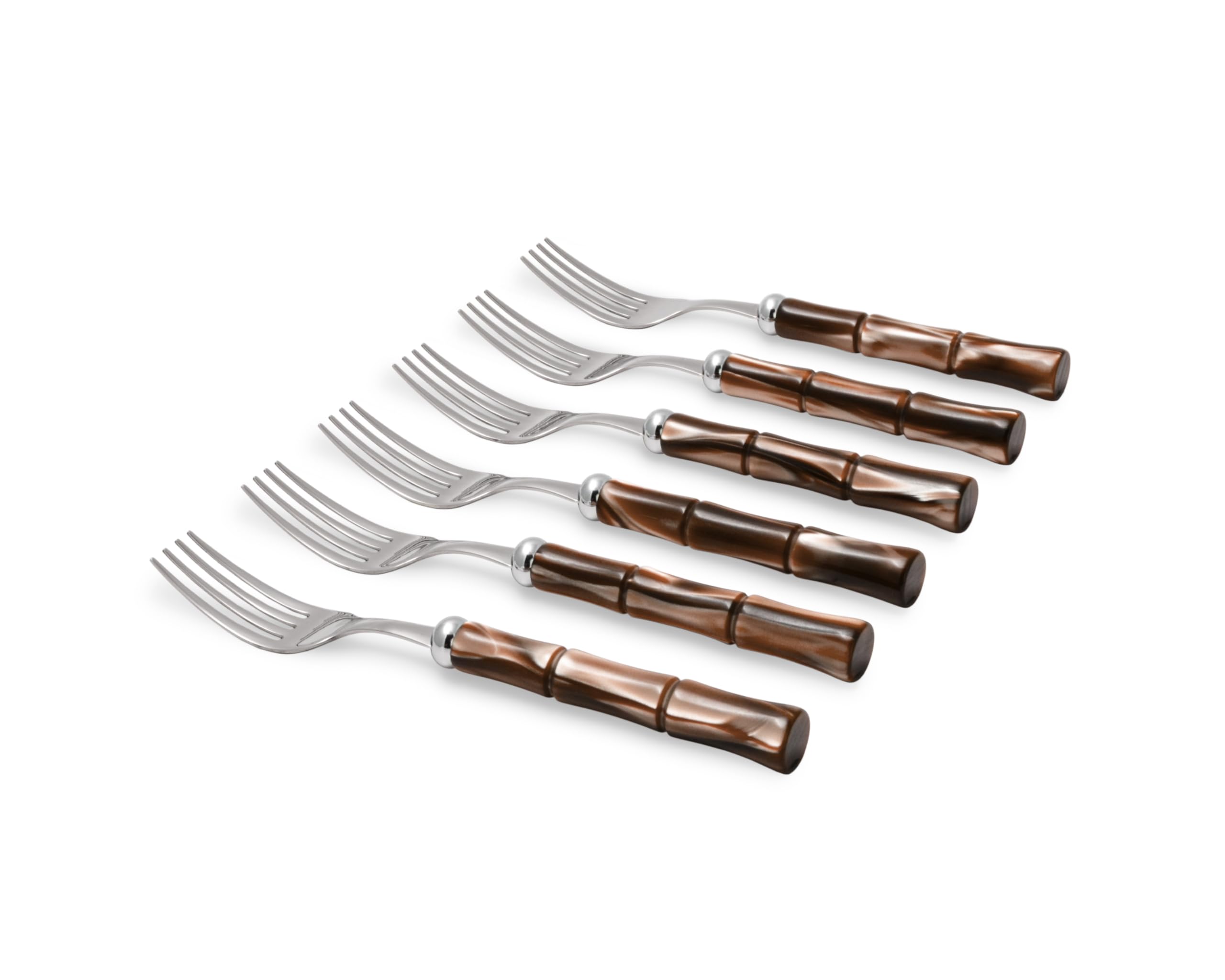 Rivadossi Bamboo Marrone - Set di Forchette da Tavola, 6 Pezzi - 100% Made in Italy, Artigianalità e Design - Acciaio Inox 18/10