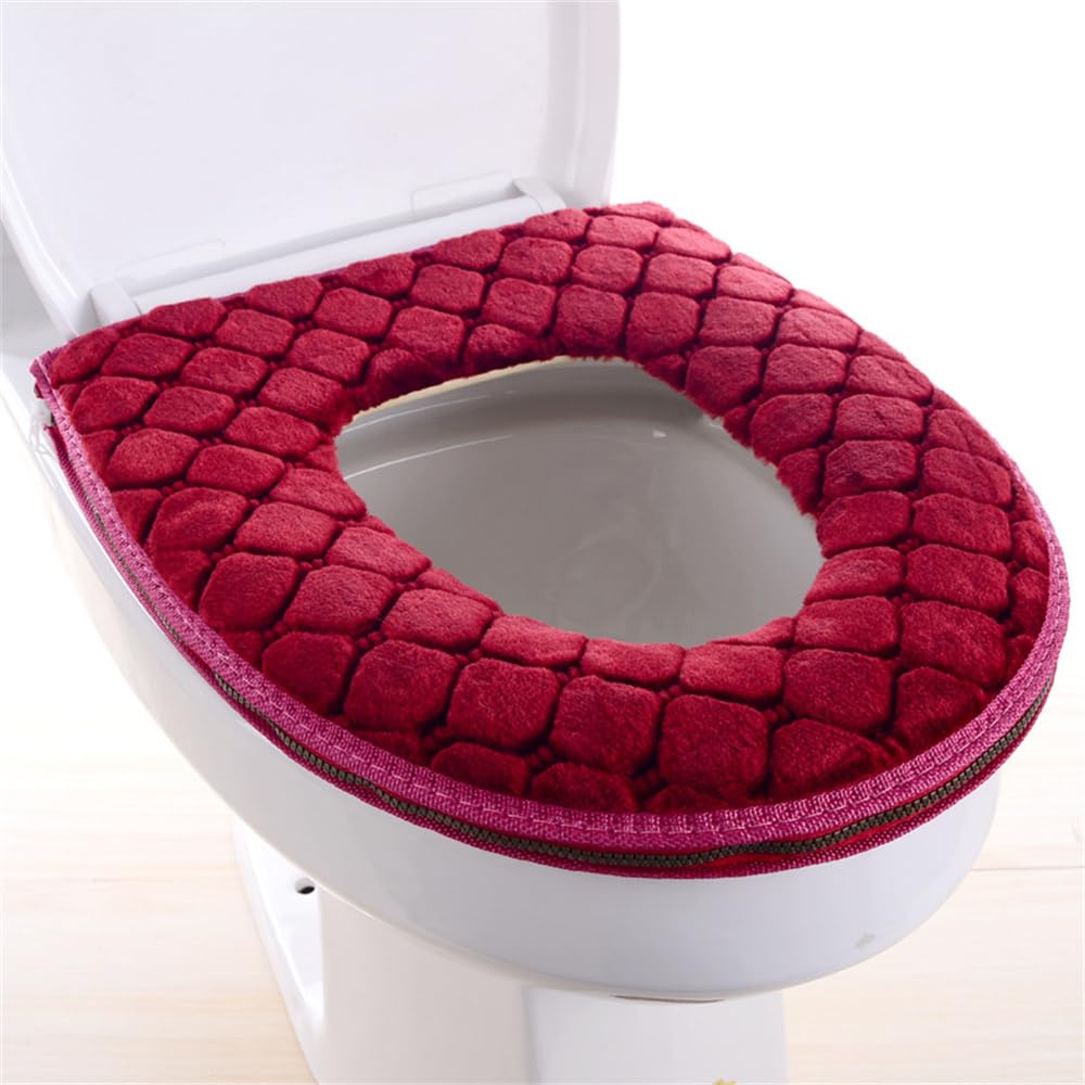 Soft Toilet Seat Cover for Bathroom,Toilet Seat Cushion Covers Soft Thicker Warmer Washable Toilet Seat Cover Pads with Zipper (Red)
