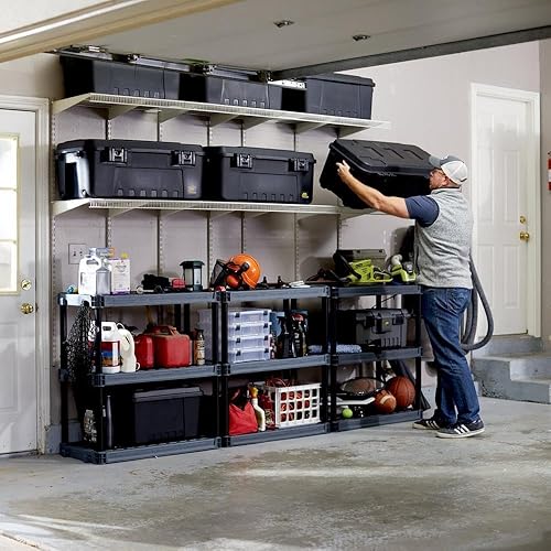 Miniatura 2 de Plano Estantes de almacenamiento de plástico estándar de 4 estantes, 48 x 21 x 14 pulgadas, capacidad de 200 libras, estantes de despensa, oficina,