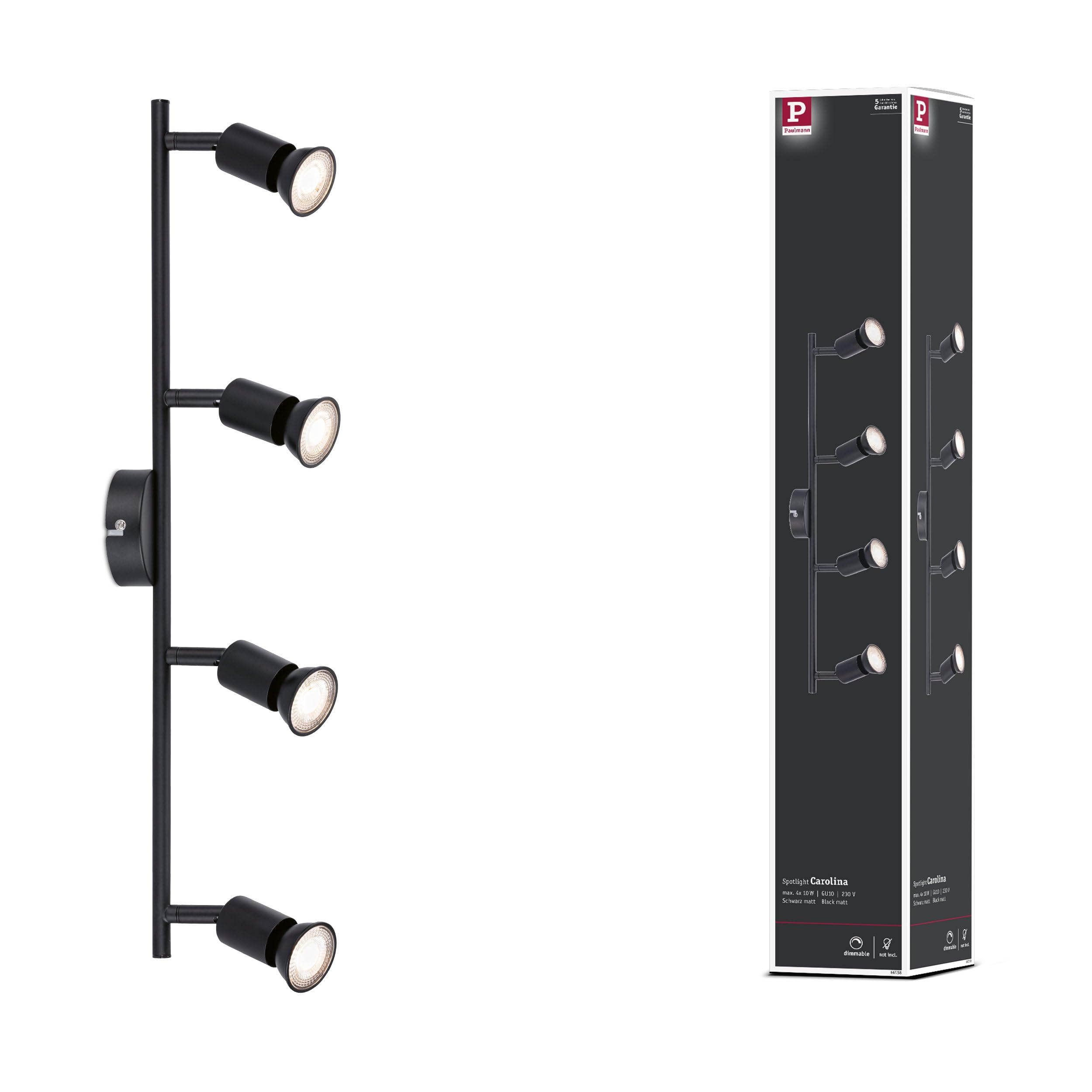 Paulmann 66758 Carolina Spotlight 4-Lamp Max. 4X10 Watts Ceiling Luminaire Matt Black Spot Metal Gu10 from B&Q