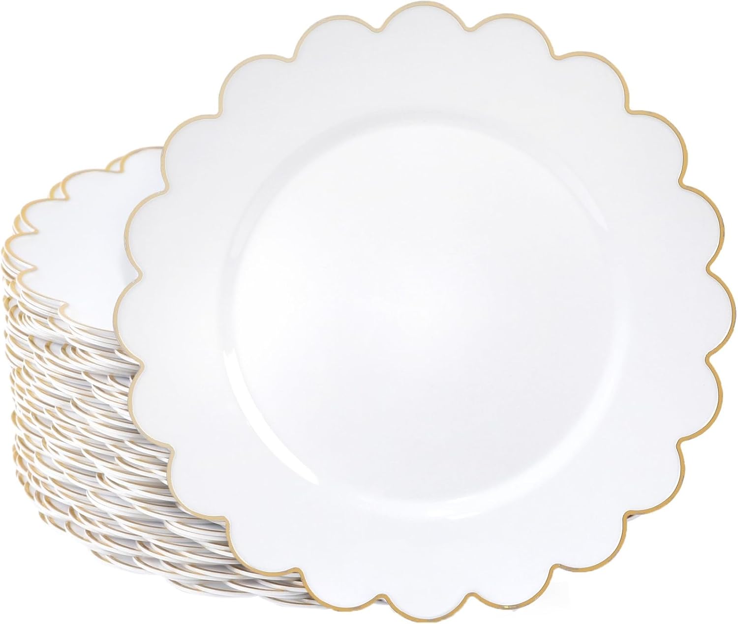 Sparkle and Bash Bridal Shower Plates - 9 in, White Plastic, 50 Pack, Gold Scalloped Edge - Disposable Plates for Weddings - Baby Showers & Tea Parties - Decorative Scalloped Serveware