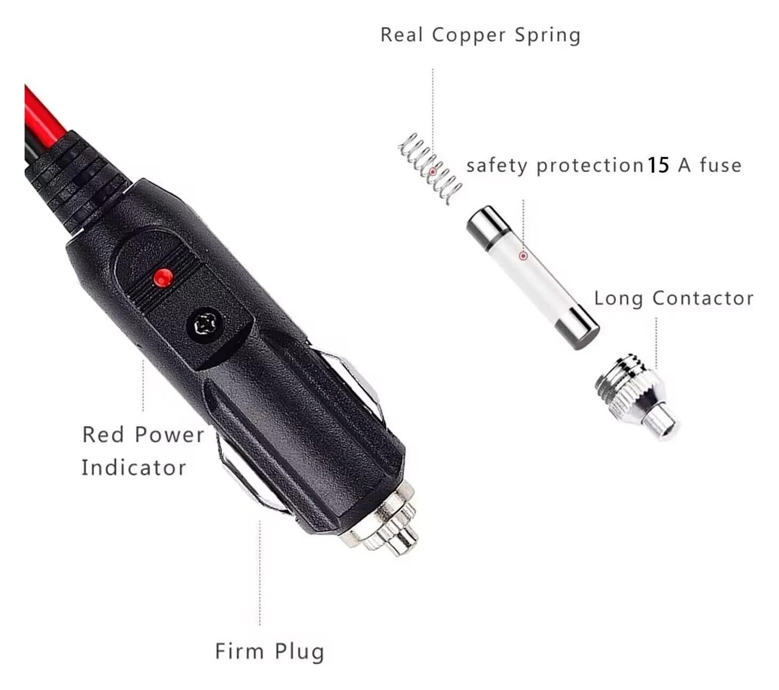 Female Cigarette Lighter Socket Plug 12 V 24 V kabel ładujący 14AWG Heavy Duty Connector for Portable Power Station Storage Battery Car Boat Van(3 m)