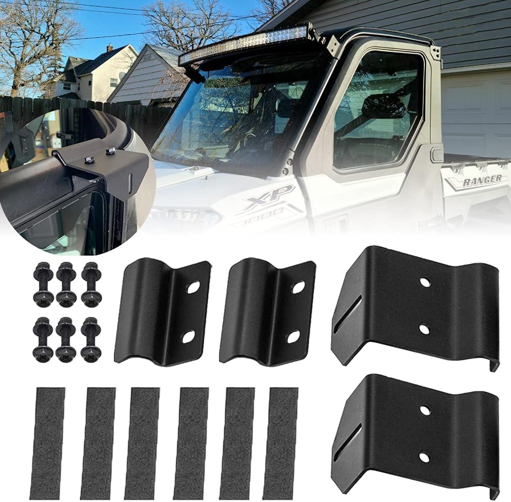 KANGIKX Upper Winshield Pro-fit Cage Light Bar Brackets Curved Straight 50 inch LED Brackets fit for 2013-2020 Polaris Ranger 500 570 XP 900 XP 1000