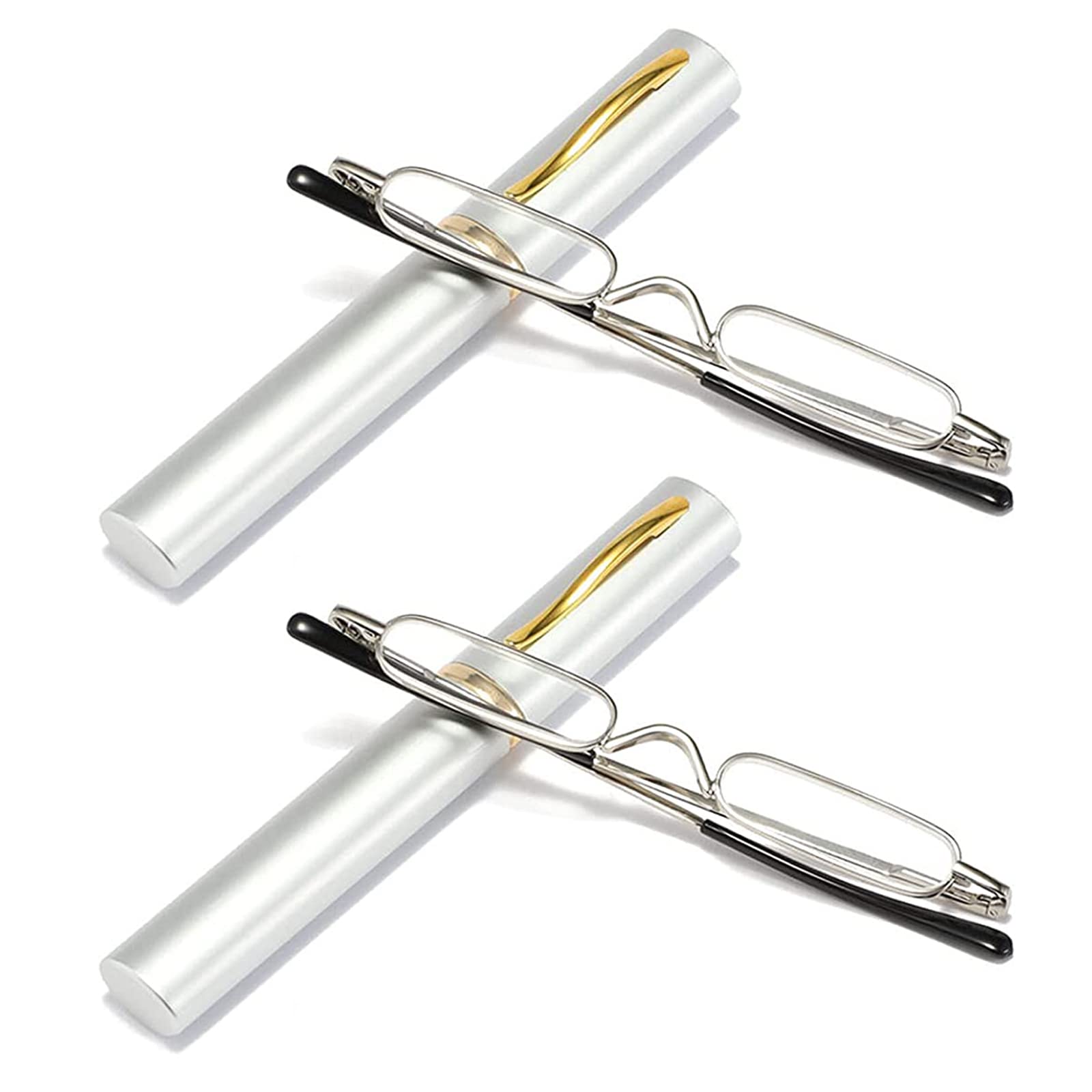 Photo 1 of 2 PACK Viseng 2 pairs Slim Mini Metal Reading Glasses Compact Lightweight Portable Readers with Glasses Case for Reading Case 1.0