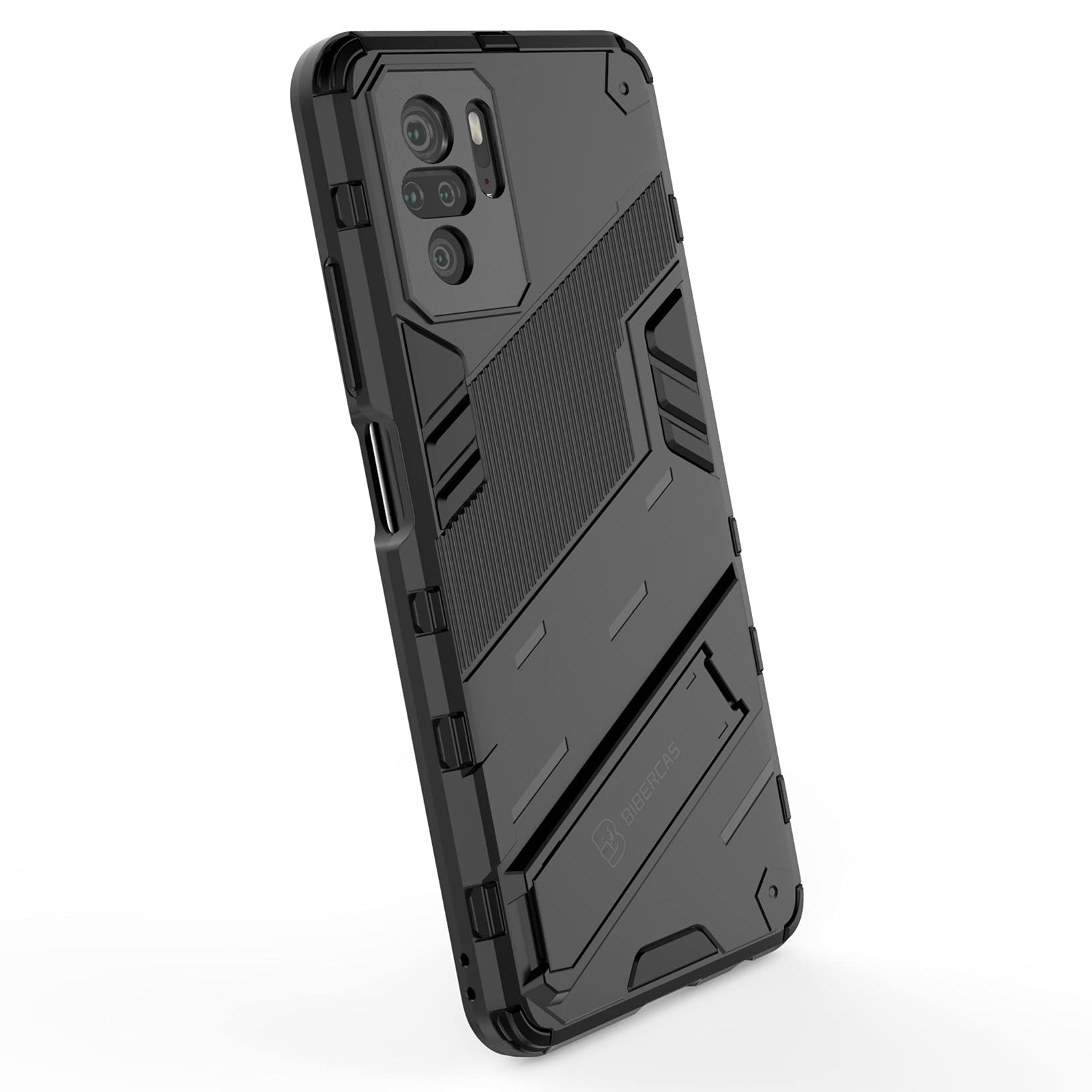 Cover Per Xiaomi Redmi Note 10 4G / Note 10S, Custodia 2in1 Dual Layer: Morbida TPU E Rigida Antiurto Con Supporto, Nero