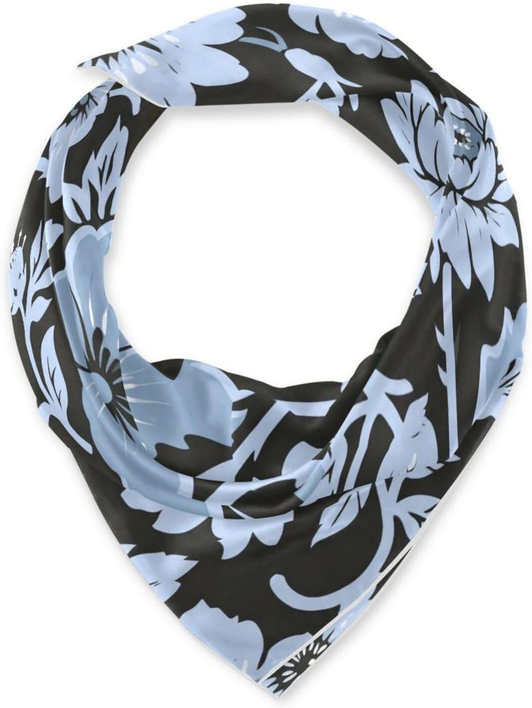 Elegant Blue Floral Black Pattern Square silk head hair scarf hijab cute neck scarves for women for evening bufanda elegante para mujer