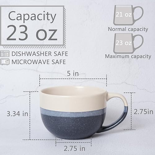 Miniatura 2 de Bosmarlin Juego de 2 tazas de café grandes de cerámica, 23 onzas, tazones de sopa jumbo con asas, aptos para lavavajillas y microondas (multicolor)