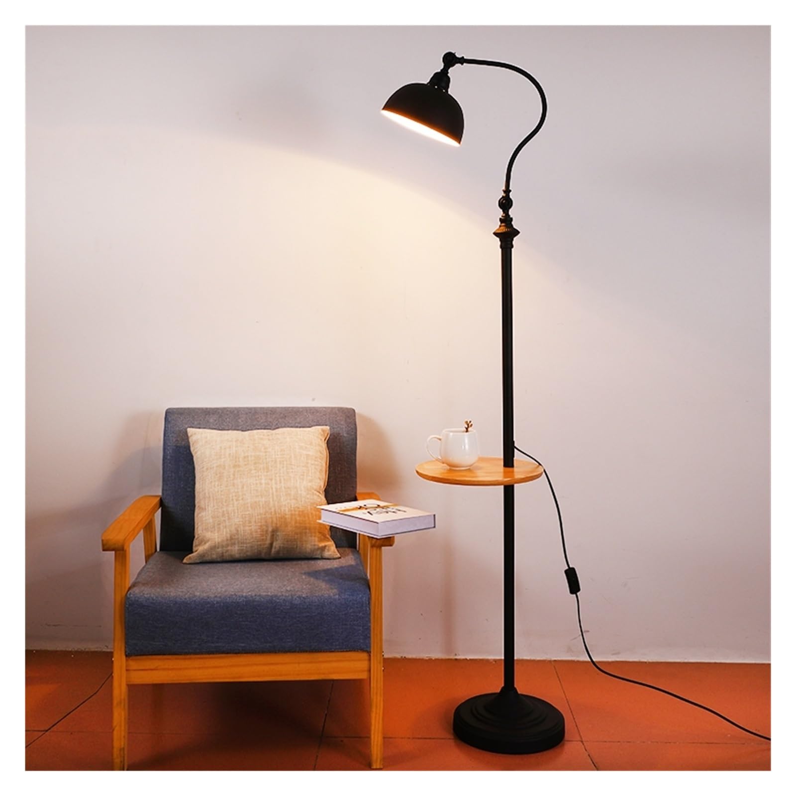Standing Lamps Floor Lamp with Table in Marble Base, Modern Elegant with Tray for Office Cafe Den Living Room Bedroom Decorate(Black)