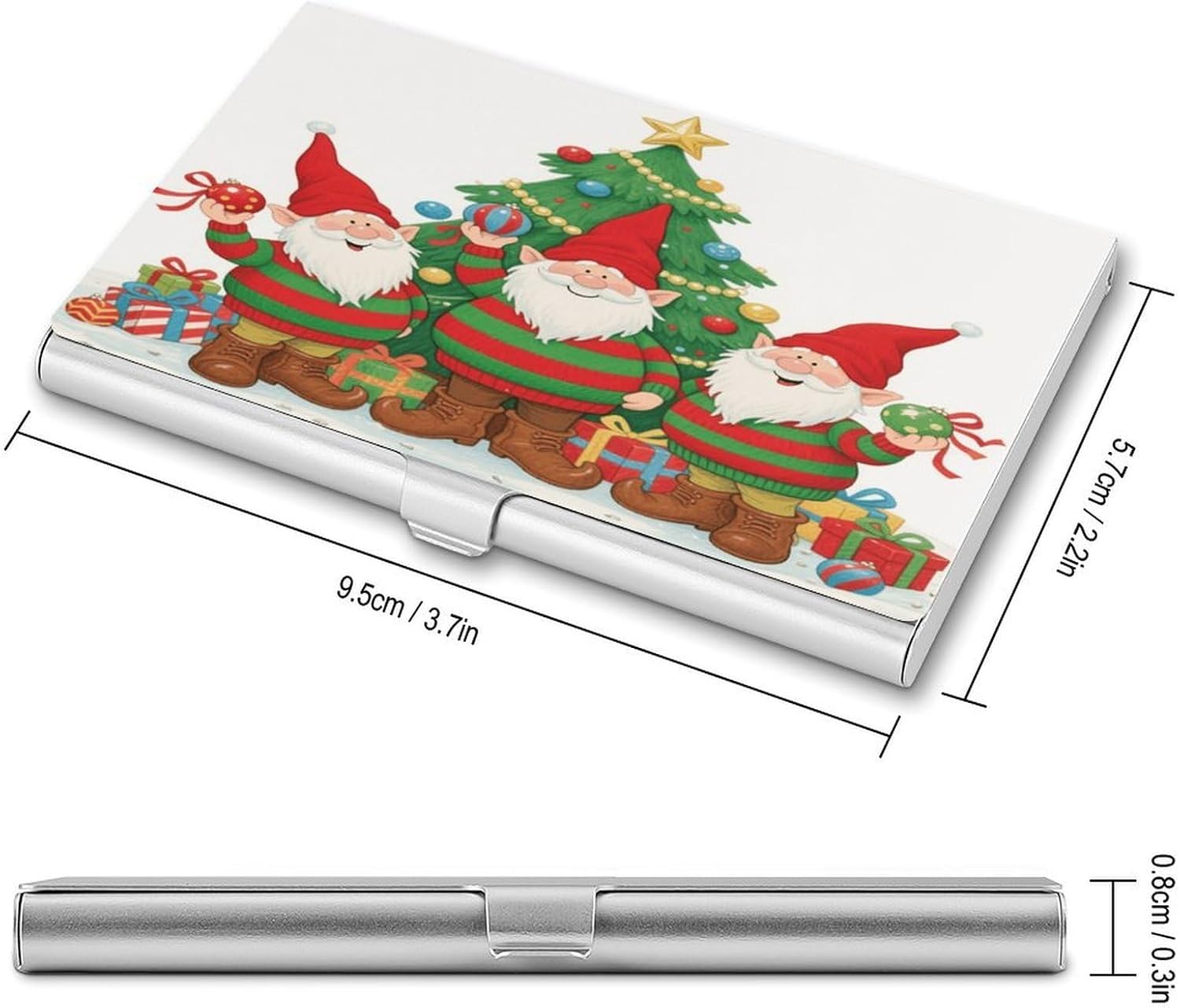 Xmas Funny Gnomes Slim Business Card Case Buckle Style Shut image 2