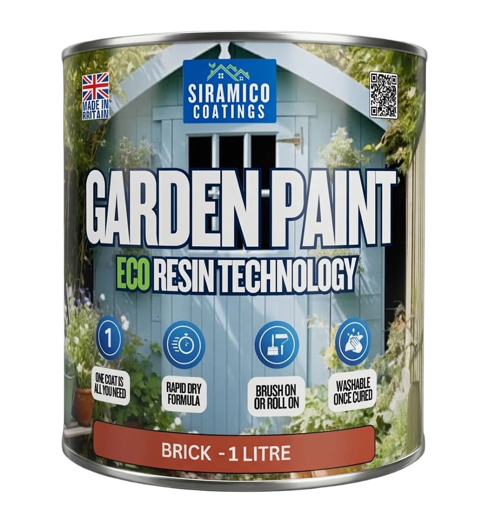 Siramico Coatings Brick Garden Paint – 1 Litre - Eco Resin Premium One Coat Garden Paint For Garden Furniture (Brick)
