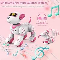 VATOS Fehér Rózsaszín Távirányítós Robotkutya Gyerekeknek, Érintésre Követő, 17 Funkciós Táncoló Zene DJ RC, 3-12 Év Lányoknak 4