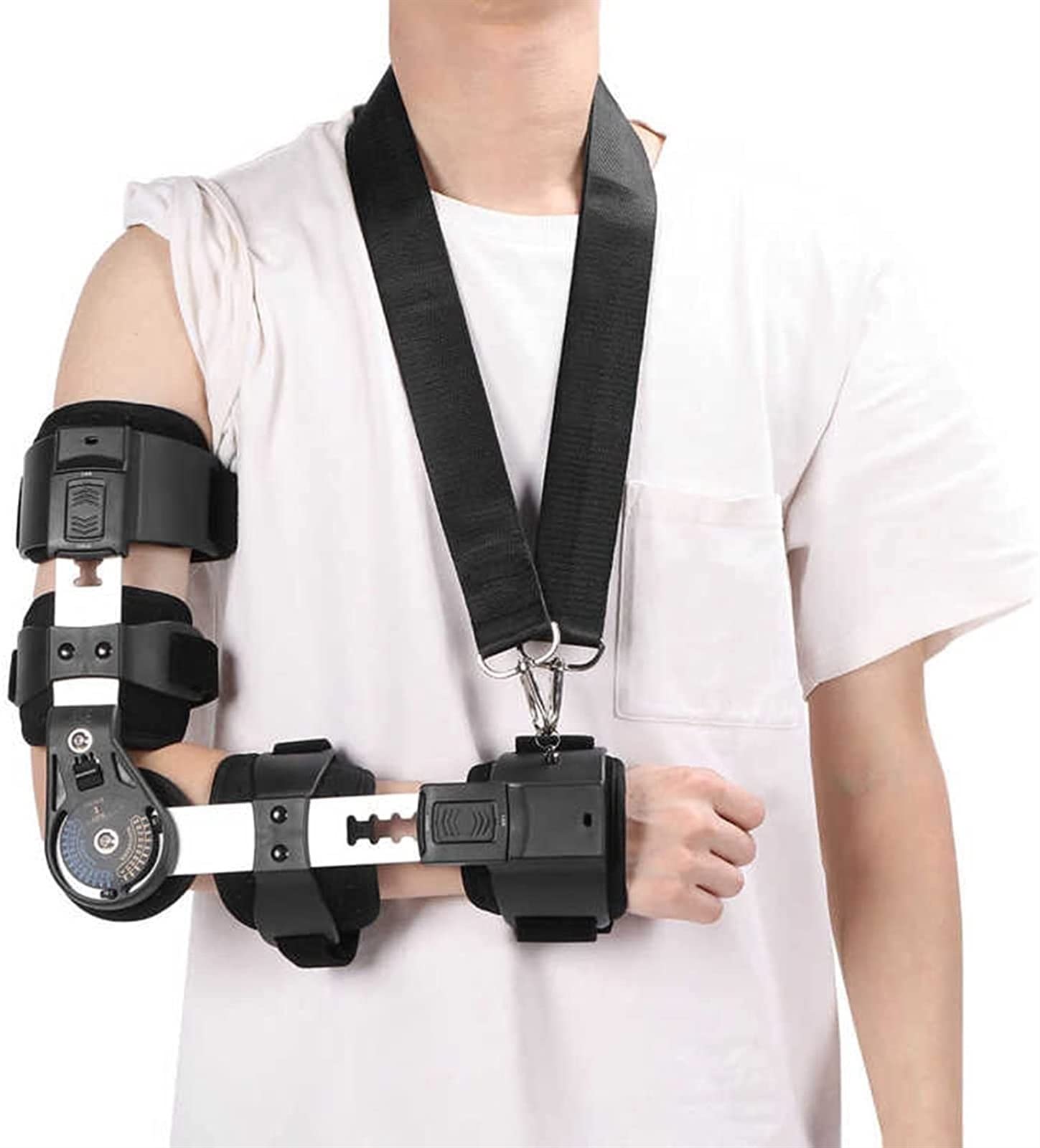 Tutore per Gomito Rom Incernierato con Supporto per Cinghia Recupero delle Lesioni, Stecca Stabilizzatrice per Tutore per Gomito Regolabile, Fissaggio per Frattura del Gomito Unisex