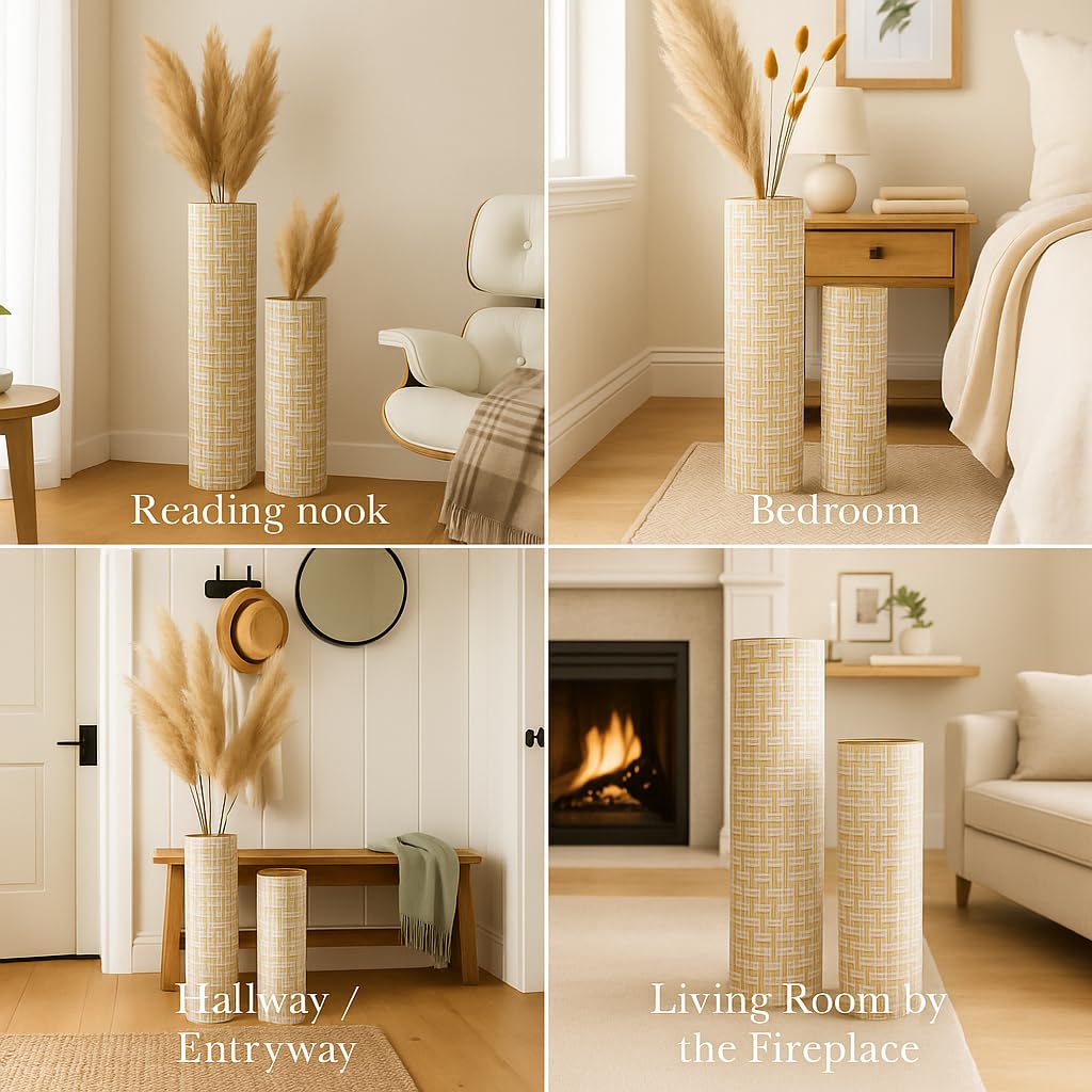 Leewadee Große Bodenvasen im 2er Set 60/47 cm - Hohe Metall Deko Vasen in Gold für Wohnzimmer Dekoration